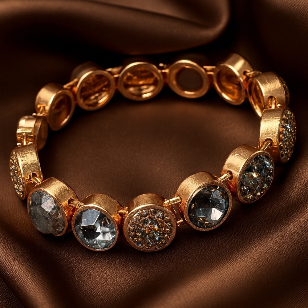 Gold Sparkle Crystal & Rhinestone Bracelet – Sparkling Round Gems Magnetic Clasp